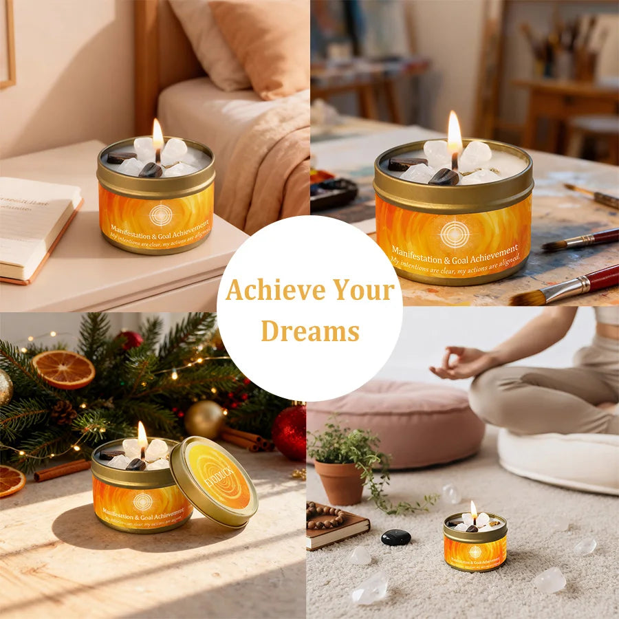 Cinnamon & Sandalwood Goal-Setting Candle — Crystal Meditation Candle