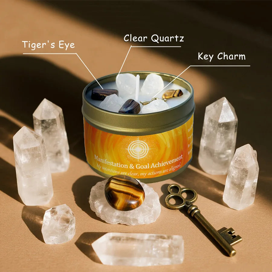 Cinnamon & Sandalwood Goal-Setting Candle — Crystal Meditation Candle