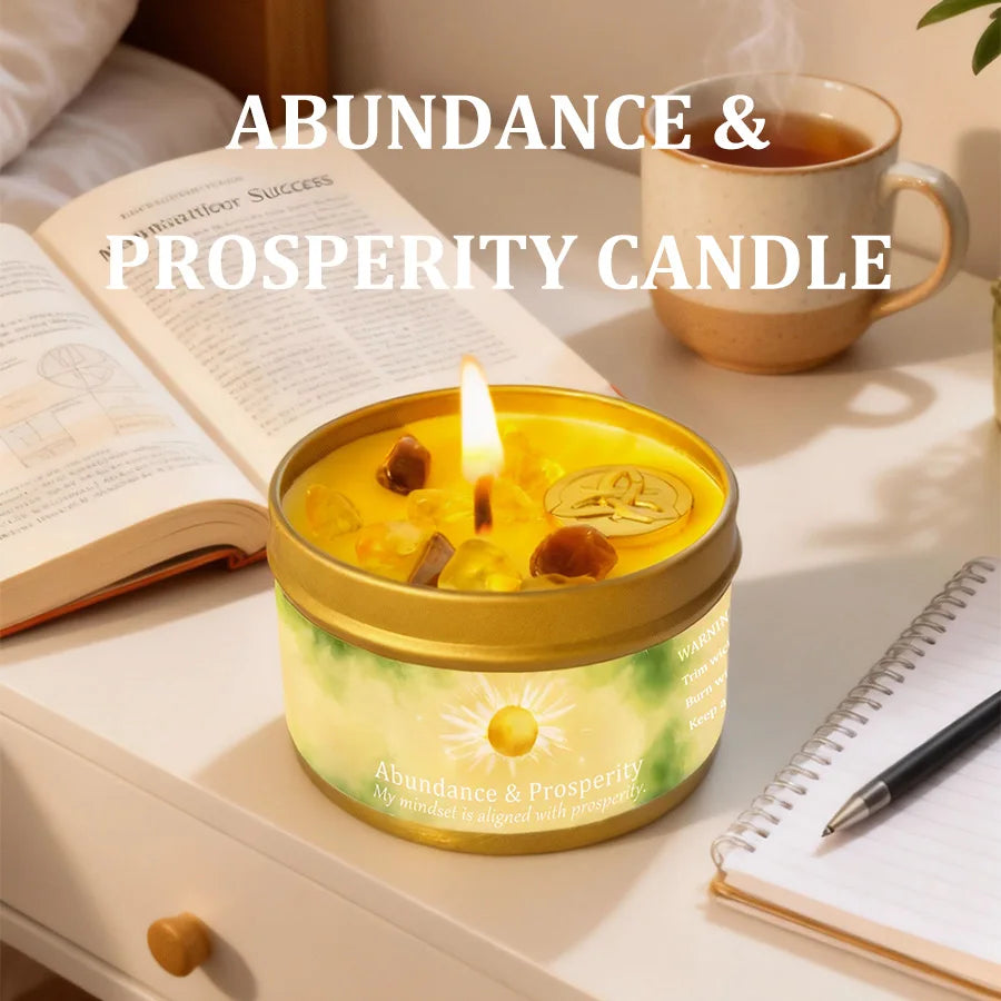 Patchouli Cinnamon Crystal Scented Candle Abundance Prosperity Aromatherapy Candle Manifestation Room Decor Gift For Her 3oz Tin