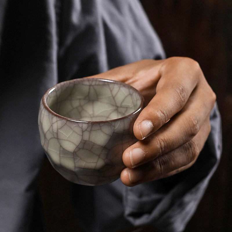 Handmade Ice Crack Porcelain Tea Cup — Wabi-Sabi Ceramic Gongfu Cup