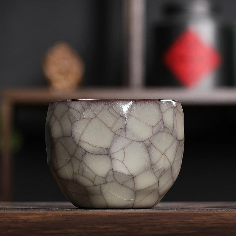 Handmade Ice Crack Porcelain Tea Cup — Wabi-Sabi Ceramic Gongfu Cup