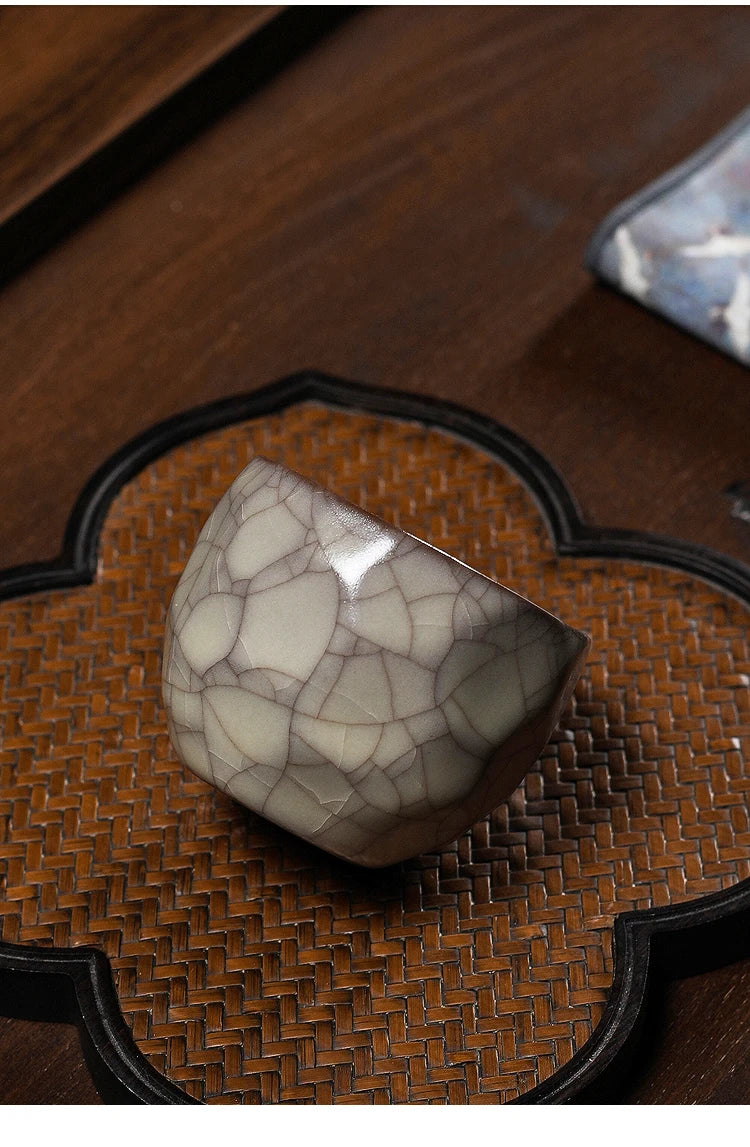Handmade Ice Crack Porcelain Tea Cup — Wabi-Sabi Ceramic Gongfu Cup
