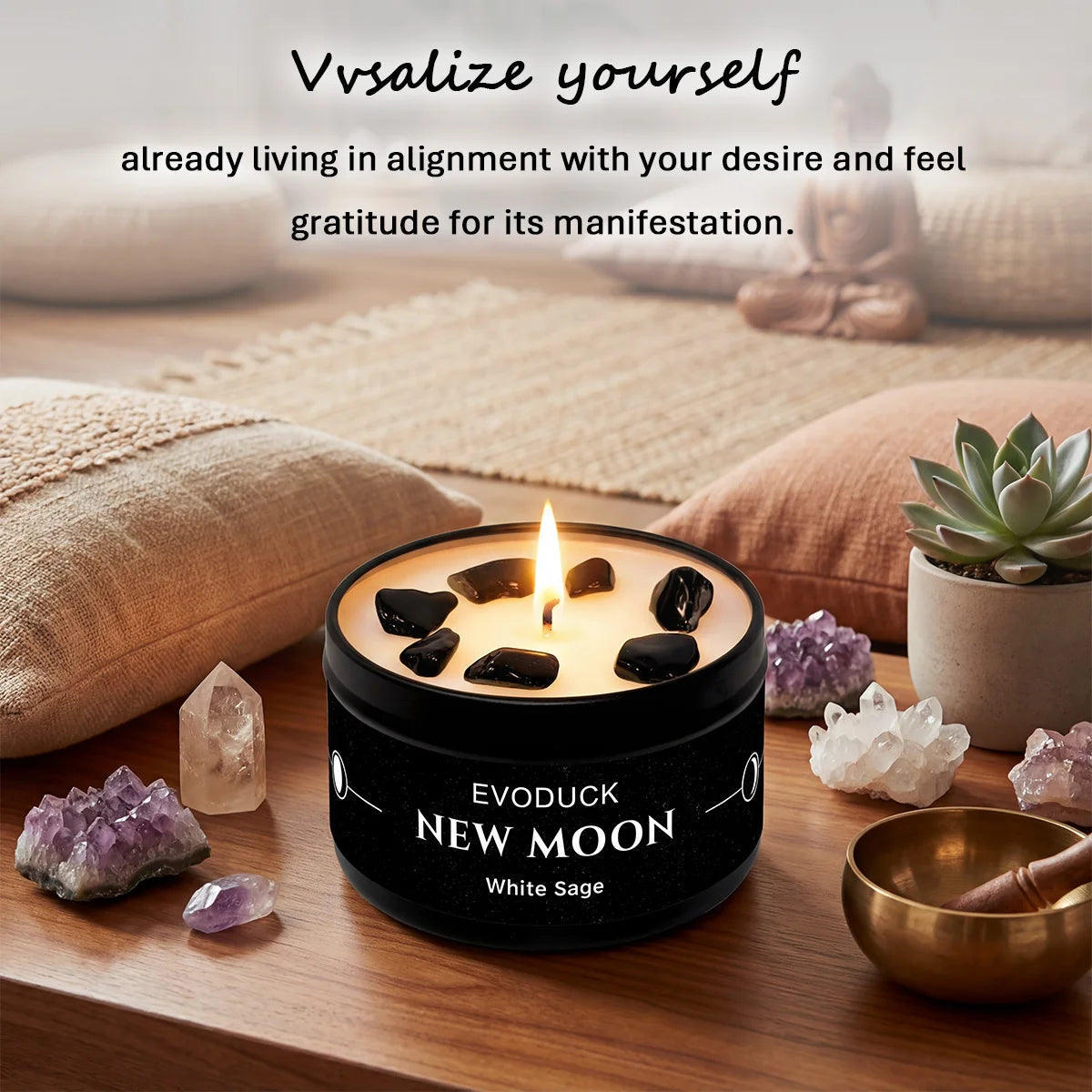 New Moon Manifestation Candle — White Sage & Law of Attraction