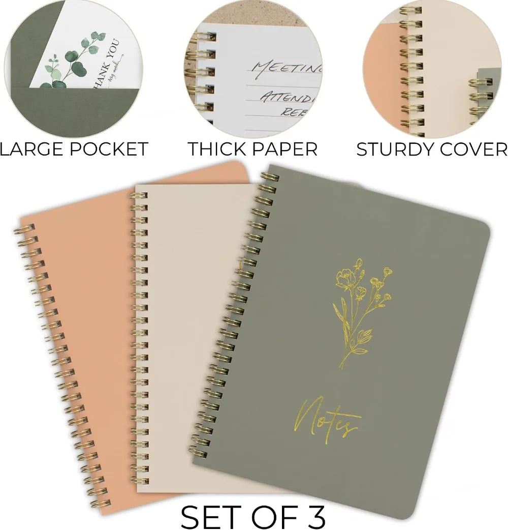 Manifestation Journal Set — 3 Aesthetic Spiral Notebooks for Intentions & Growth