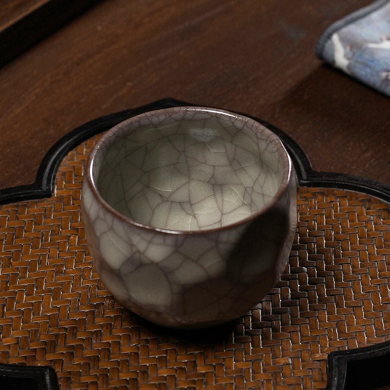Handmade Ice Crack Porcelain Tea Cup — Wabi-Sabi Ceramic Gongfu Cup