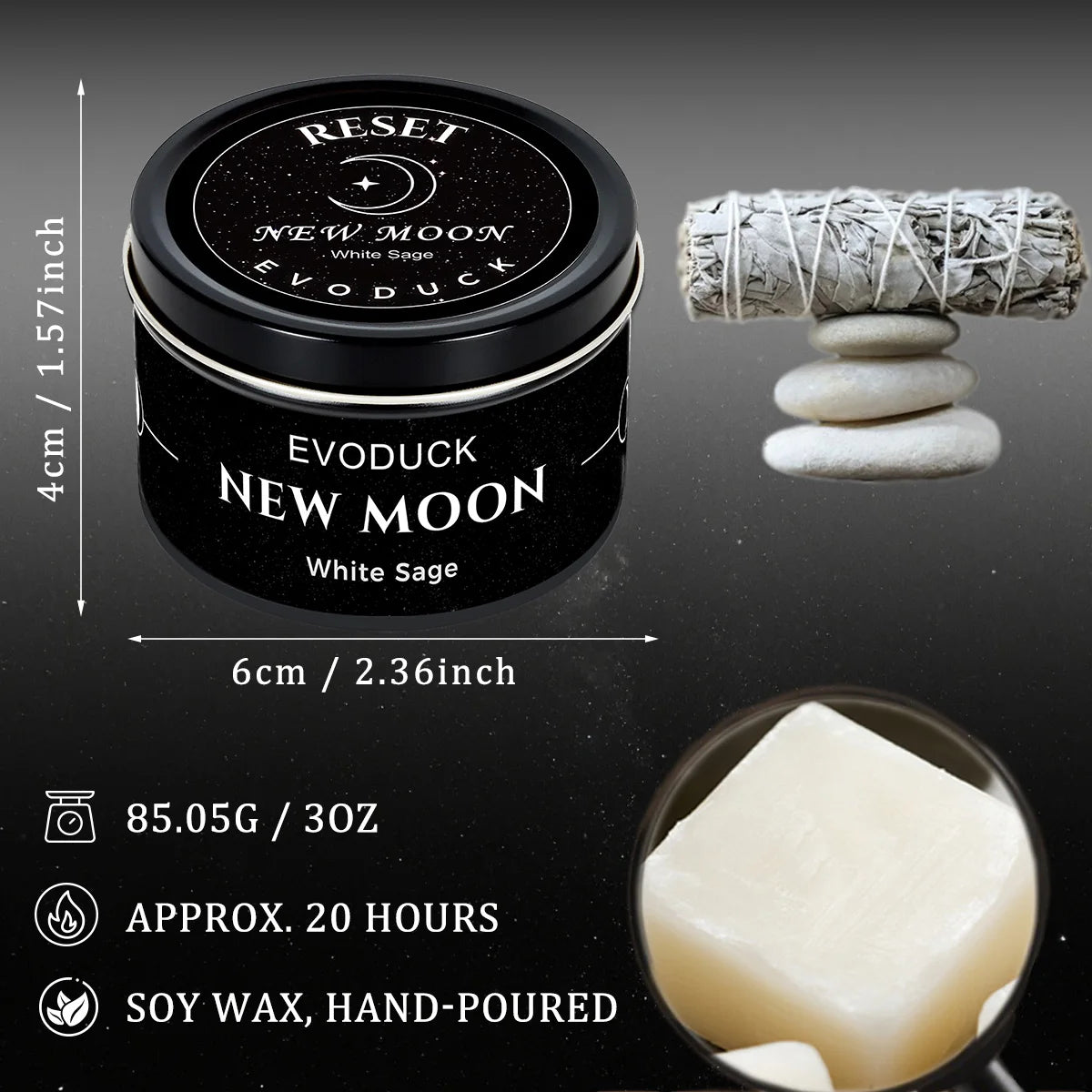 New Moon Manifestation Candle — White Sage & Law of Attraction