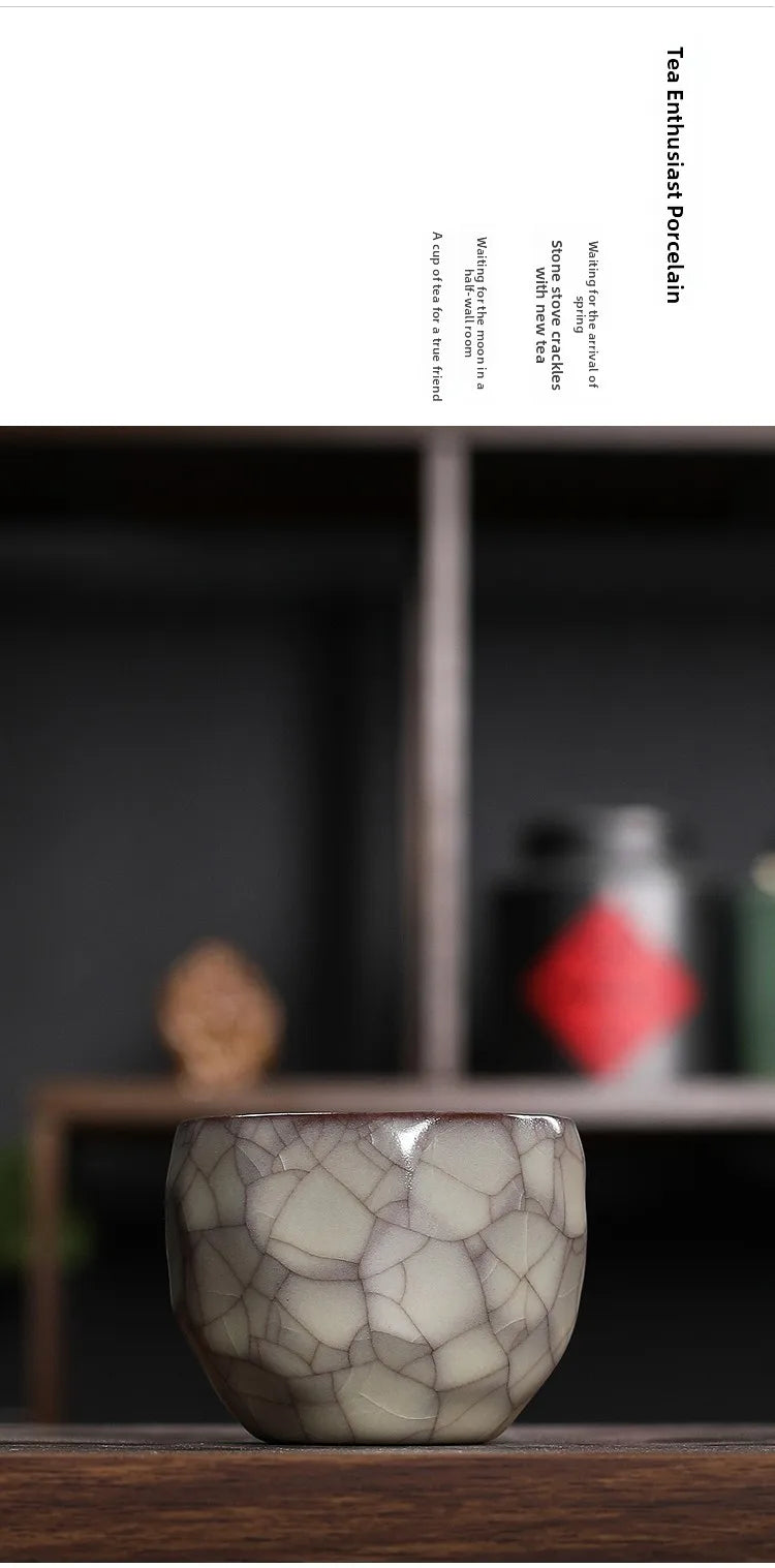 Handmade Ice Crack Porcelain Tea Cup — Wabi-Sabi Ceramic Gongfu Cup