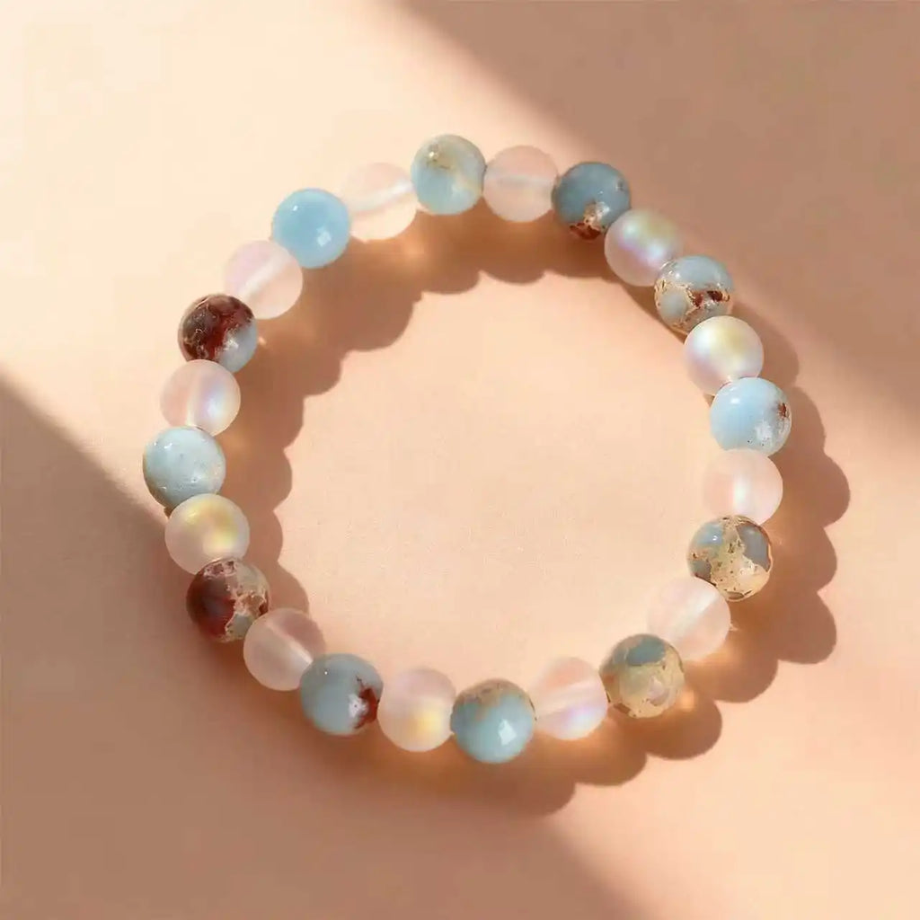 Halo Quartz & Ocean Stone Bracelet — Clarity & Calm Stack