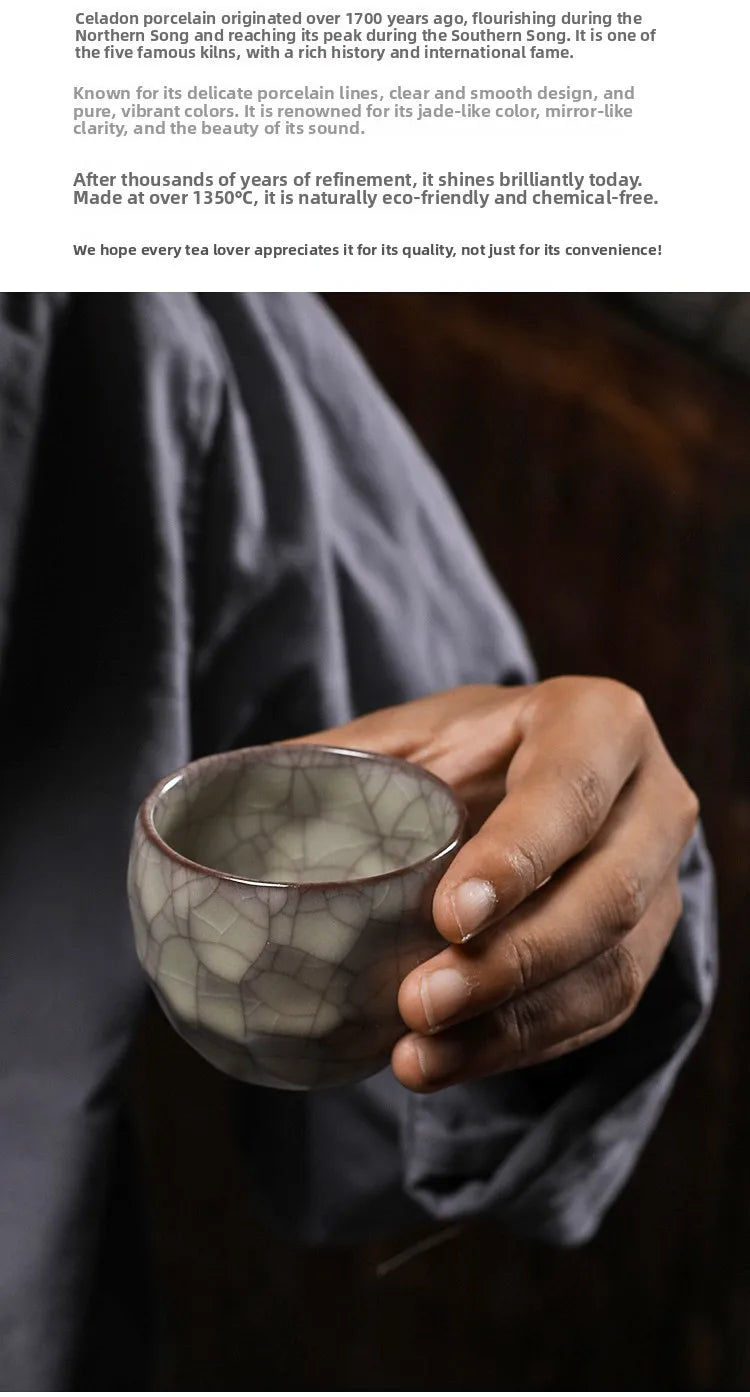 Handmade Ice Crack Porcelain Tea Cup — Wabi-Sabi Ceramic Gongfu Cup