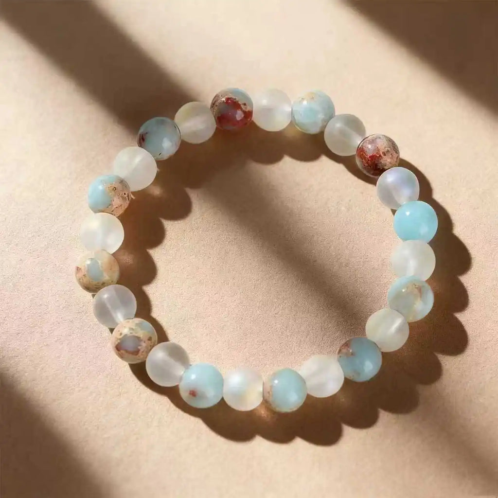 Halo Quartz & Ocean Stone Bracelet — Clarity & Calm Stack
