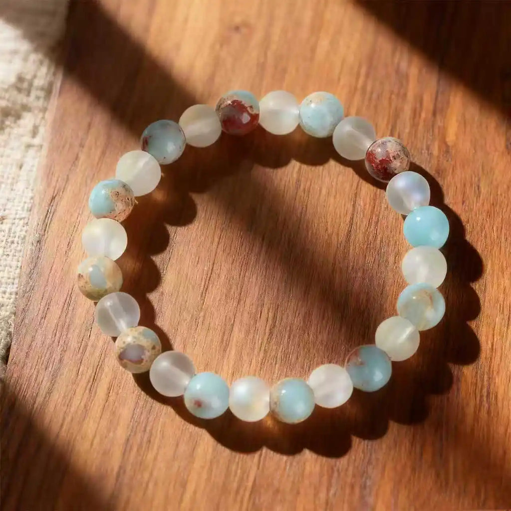 Halo Quartz & Ocean Stone Bracelet — Clarity & Calm Stack