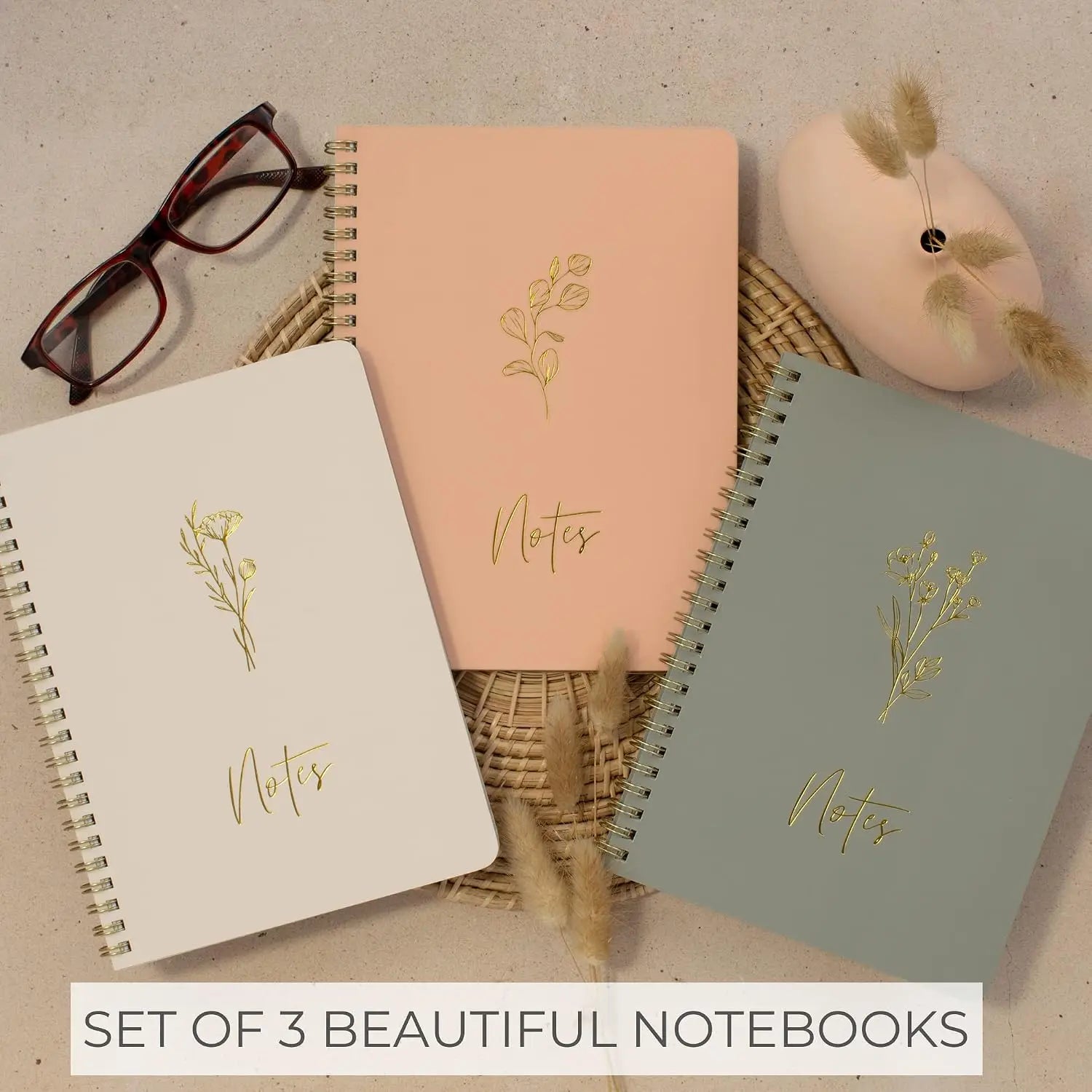 Manifestation Journal Set — 3 Aesthetic Spiral Notebooks for Intentions & Growth