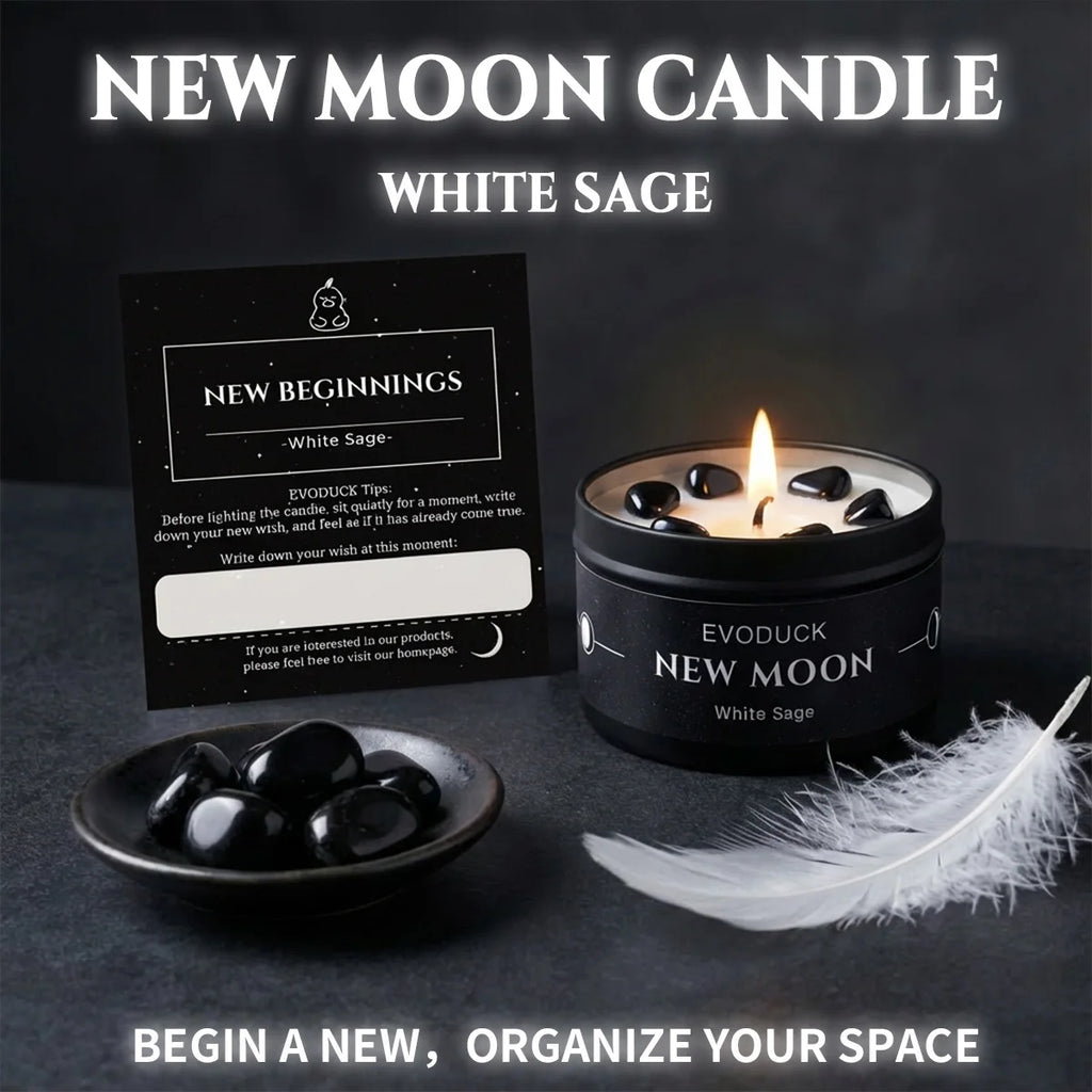 New Moon Manifestation Candle — White Sage & Law of Attraction