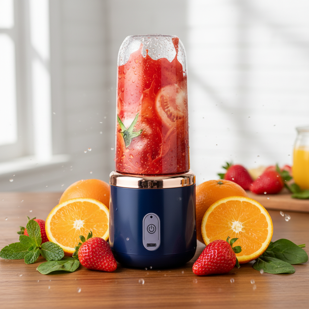 Portable Juicer - earthy flat lay with fresh fruits